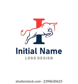 Bull Logo of business name Letter I bison brave symbol clipart vector.