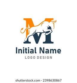 Bull Logo of business name Letter M bison brave symbol clipart vector.