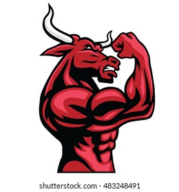 Bull Logo Character Design Bodybuilder Posing His Muscular Body Vector Mascot
