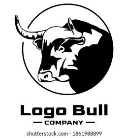 Bull logo for company or sports club, animal silhouette, powerful, black and white emblem, buffalo,  illustration. logotype on a white background