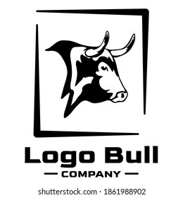 Bull logo for company or sports club, animal silhouette, powerful, black and white emblem, buffalo,  illustration. logotype on a white background