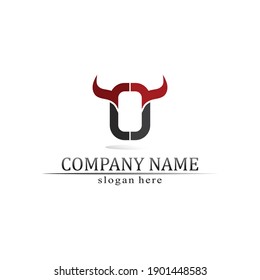 Bull logo and cow animal, mammal,  logo and vector horn and buffalo logo and symbols template icons app