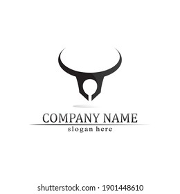 Bull logo and cow animal, mammal,  logo and vector horn and buffalo logo and symbols template icons app