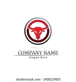 Bull logo and cow animal, logo and vector horn and buffalo logo and symbols template icons mammal 