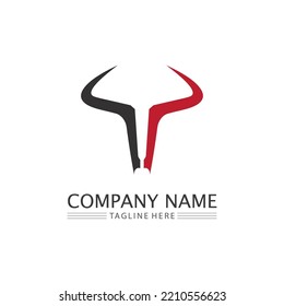  bull logo and cow  horn badges logo icon vector