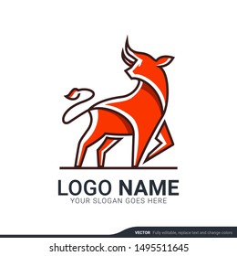 Bull logo with dark line and orange color. Bull logo design. Vector editable logo