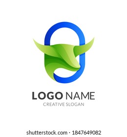 bull logo design with 3d blue and green color style