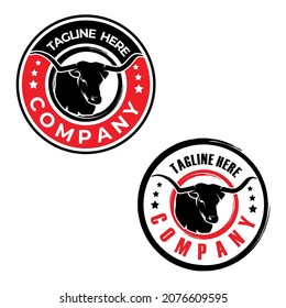 bull logo design in a circle with vintage theme. This logo is very suitable for the culinary field of steak and bbq