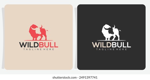 Bull Logo Design collection, Bull silhouette, symbol of the year in the Chinese zodiac calendar. Vector illustration of a standing horned ox