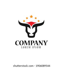 bull logo design with five star modern vector template sign symbol head bull illustration