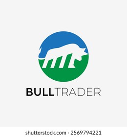 Bull Logo design. growth chart bar graph. vector icon illustration trader inspiration logos