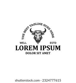 bull logo design. Bull head logo. Abstract stylized cow or bull head with horns icon. Premium logo for steak house, meat restaurant or butchery. Vector of a bull on a white background. Animals.