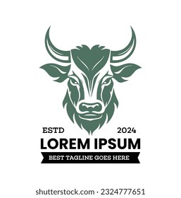 bull logo design. Bull head logo. Abstract stylized cow or bull head with horns icon. Premium logo for steak house, meat restaurant or butchery. Vector of a bull on a white background. Animals.