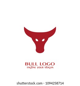 Bull logo design, bull head icon with red color. bull vector flat design.