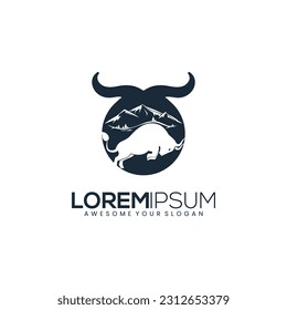 Bull Logo Design, Jumping bull, vector image. flat luxury Baffalo logo icon design vector illustration. Elegance drawing art buffalo cow bull head logo design inspiration