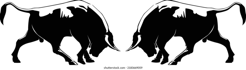 Bull logo design on white background.silhouette of bull fight