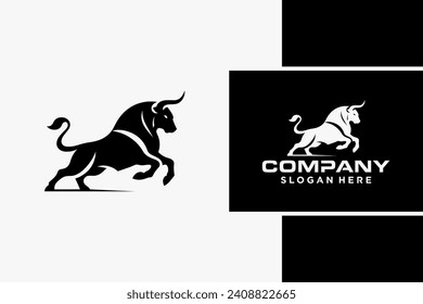 Bull Logo Design, Bull silhouette, symbol of the year in the Chinese zodiac calendar. Vector illustration of a standing horned ox or a black angus isolated on a black and white background