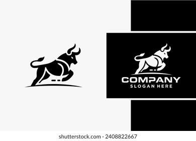 Bull Logo Design, Bull silhouette, symbol of the year in the Chinese zodiac calendar. Vector illustration of a standing horned ox or a black angus isolated on a black and white background