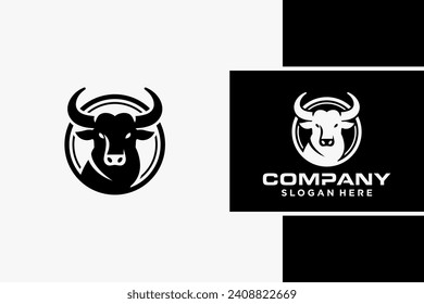 Diseño de logotipo toro, silueta toro, símbolo del año en el calendario zodiaco chino. Ilustración vectorial de un buey en pie o una angula negra aislada en un fondo blanco y negro