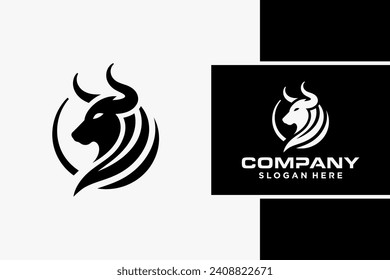 Bull Logo Design, Bull silhouette, symbol of the year in the Chinese zodiac calendar. Vector illustration of a standing horned ox or a black angus isolated on a black and white background