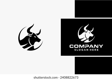 Bull Logo Design, Bull silhouette, symbol of the year in the Chinese zodiac calendar. Vector illustration of a standing horned ox or a black angus isolated on a black and white background