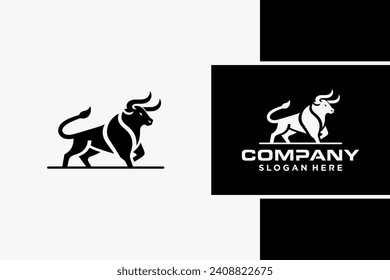 Bull Logo Design, Bull silhouette, symbol of the year in the Chinese zodiac calendar. Vector illustration of a standing horned ox or a black angus isolated on a black and white background svg