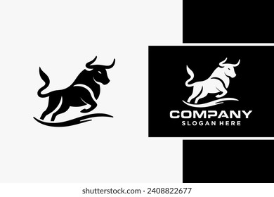 Bull Logo Design, Bull silhouette, symbol of the year in the Chinese zodiac calendar. Vector illustration of a standing horned ox or a black angus isolated on a black and white background