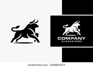 Bull Logo Design, Bull silhouette, symbol of the year in the Chinese zodiac calendar. Vector illustration of a standing horned ox or a black angus isolated on a black and white background