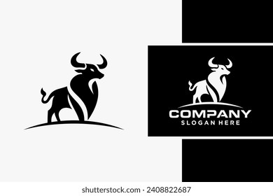 Bull Logo Design, Bull silhouette, symbol of the year in the Chinese zodiac calendar. Vector illustration of a standing horned ox or a black angus isolated on a black and white background