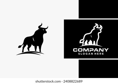 Bull Logo Design, Bull silhouette, symbol of the year in the Chinese zodiac calendar. Vector illustration of a standing horned ox or a black angus isolated on a black and white background