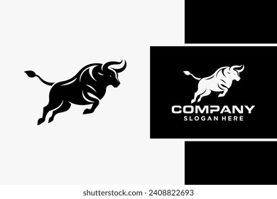 Bull Logo Design, Bull silhouette, symbol of the year in the Chinese zodiac calendar. Vector illustration of a standing horned ox or a black angus isolated on a black and white background