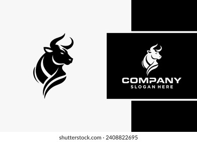 Bull Logo Design, Bull silhouette, symbol of the year in the Chinese zodiac calendar. Vector illustration of a standing horned ox or a black angus isolated on a black and white background