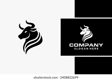 Bull Logo Design, Bull silhouette, symbol of the year in the Chinese zodiac calendar. Vector illustration of a standing horned ox or a black angus isolated on a black and white background