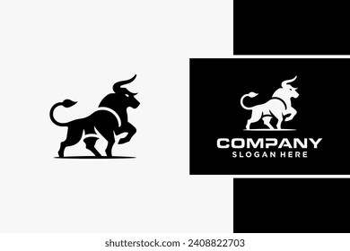 Bull Logo Design, Bull silhouette, symbol of the year in the Chinese zodiac calendar. Vector illustration of a standing horned ox or a black angus isolated on a black and white background