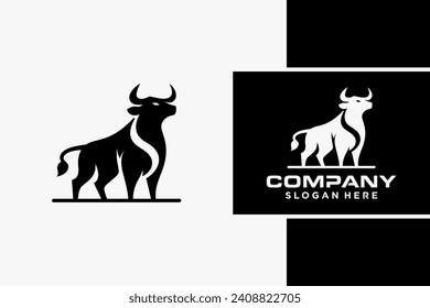 Bull Logo Design, Bull silhouette, symbol of the year in the Chinese zodiac calendar. Vector illustration of a standing horned ox or a black angus isolated on a black and white background