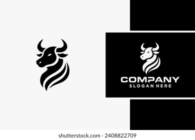 Bull Logo Design, Bull silhouette, symbol of the year in the Chinese zodiac calendar. Vector illustration of a standing horned ox or a black angus isolated on a black and white background