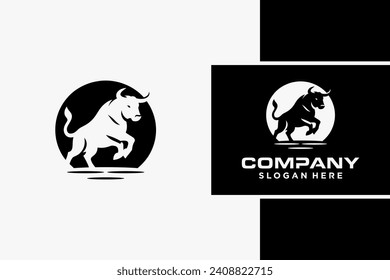 Bull Logo Design, Bull silhouette, symbol of the year in the Chinese zodiac calendar. Vector illustration of a standing horned ox or a black angus isolated on a black and white background