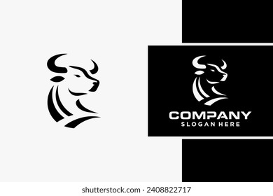 Bull Logo Design, Bull silhouette, symbol of the year in the Chinese zodiac calendar. Vector illustration of a standing horned ox or a black angus isolated on a black and white background