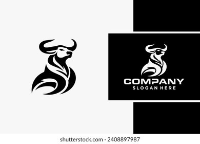 Bull Logo Design, Bull silhouette, symbol of the year in the Chinese zodiac calendar. Vector illustration of a standing horned ox or a black angus isolated on a black and white background