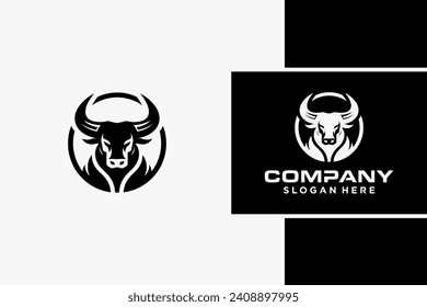 Diseño de logotipo toro, silueta toro, símbolo del año en el calendario zodiaco chino. Ilustración vectorial de un buey en pie o una angula negra aislada en un fondo blanco y negro