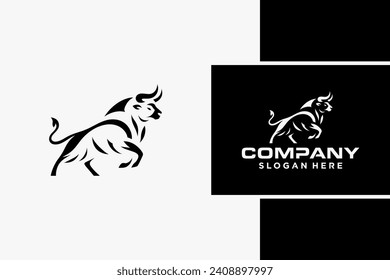 Bull Logo Design, Bull silhouette, symbol of the year in the Chinese zodiac calendar. Vector illustration of a standing horned ox or a black angus isolated on a black and white background