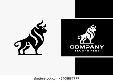 Bull Logo Design, Bull silhouette, symbol of the year in the Chinese zodiac calendar. Vector illustration of a standing horned ox or a black angus isolated on a black and white background