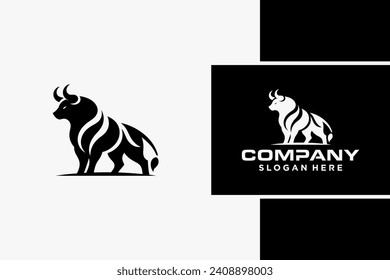 Bull Logo Design, Bull silhouette, symbol of the year in the Chinese zodiac calendar. Vector illustration of a standing horned ox or a black angus isolated on a black and white background