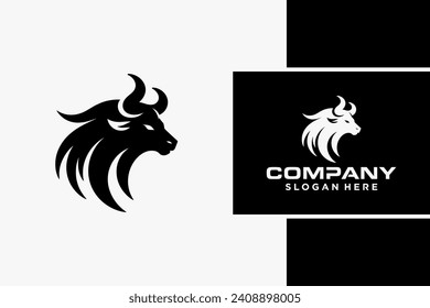 Bull Logo Design, Bull silhouette, symbol of the year in the Chinese zodiac calendar. Vector illustration of a standing horned ox or a black angus isolated on a black and white background