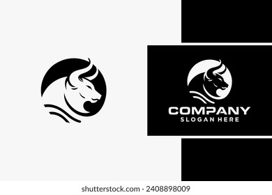 Bull Logo Design, Bull silhouette, symbol of the year in the Chinese zodiac calendar. Vector illustration of a standing horned ox or a black angus isolated on a black and white background