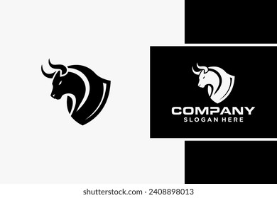 Bull Logo Design, Bull silhouette, symbol of the year in the Chinese zodiac calendar. Vector illustration of a standing horned ox or a black angus isolated on a black and white background