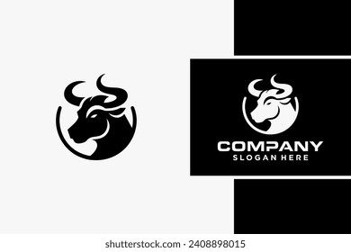 Bull Logo Design, Bull silhouette, symbol of the year in the Chinese zodiac calendar. Vector illustration of a standing horned ox or a black angus isolated on a black and white background