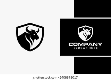 Bull Logo Design, Bull silhouette, symbol of the year in the Chinese zodiac calendar. Vector illustration of a standing horned ox or a black angus isolated on a black and white background