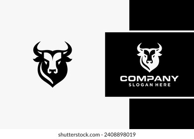 Bull Logo Design, Bull silhouette, symbol of the year in the Chinese zodiac calendar. Vector illustration of a standing horned ox or a black angus isolated on a black and white background