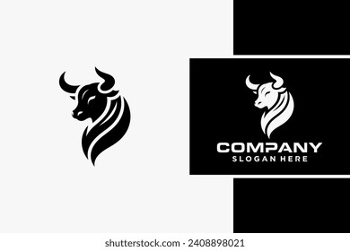 Bull Logo Design, Bull silhouette, symbol of the year in the Chinese zodiac calendar. Vector illustration of a standing horned ox or a black angus isolated on a black and white background